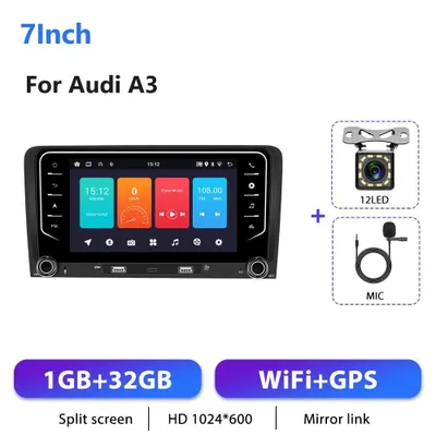 Obrázek produktu pro Android autorádio pro Audi A3 8P 2003–2012 – 2-DIN – 17,8 cm dotykový displej – Android 13 – 1 GB + 32 GB – GPS navigace – zadní kamera