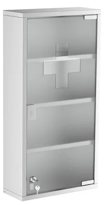 Image de Armoire médicale - Armoire à médicaments - Fermeture à clé - 4 compartiments - Étanche - Acier inoxydable avec porte en verre - 30 x 12 x 60 cm - Argent