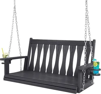 Imagen del producto de Sillón colgante de madera para 2 personas, tipo "Hollywood", con capacidad de carga de hasta 270 kg, incluye cadenas para colgar. Ideal para jardín, terraza o patio