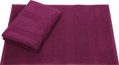 Produktbild von Betz 2 Stück Badvorleger 50x70 cm DELUXE Badematte Badteppich Duschvorleger 100% Baumwolle 680g/m²  Farbe: pflaume