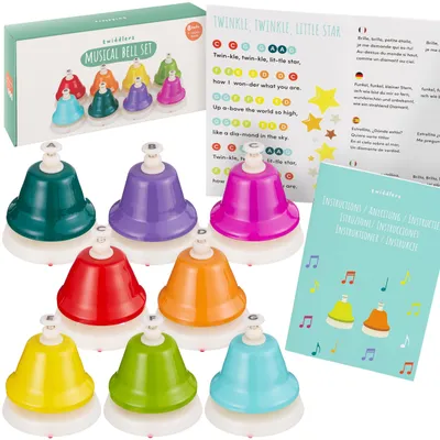 Productafbeelding van THE TWIDDLERS Glokenspel voor kinderen, 8 tafelglokken in C-majeur, met liedjesboek