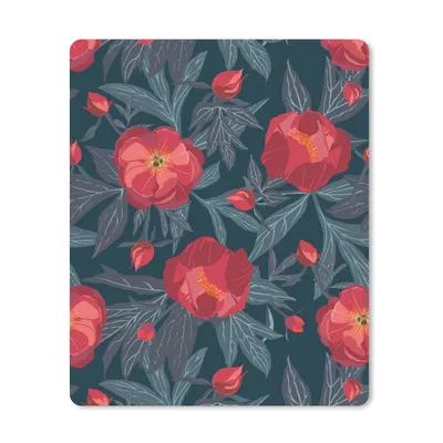 Produktbild von MuchoWow® Mauspad Mousepad Blumen - Rot - Blätter - Muster 19x23 cm - Mousepads - Maus Mat - Pad - Mausunterlage - Mauspads - Spielen