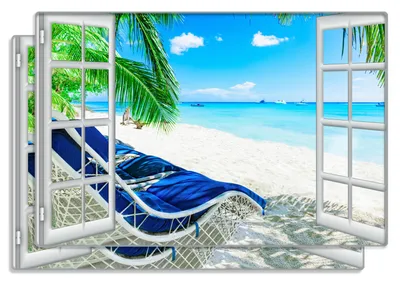 Produktbild von Wallario Frühstücksbrettchen 2er Set aus Glas, je 20 x 30 cm, mit rutschfesten Füßen, Motiv Blick durch ein Fenster auf den Strand