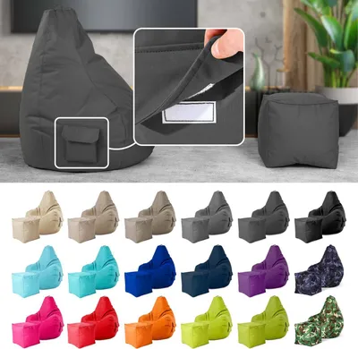 Produktbild von Green Bean® 2er Set Sitzsack + Hocker "Cozy+Cube" - mit EPS Perlen Füllung - robust waschbar schmutzabweisend - Anthrazit