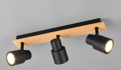 Produktbild von LED Deckenstrahler 3-flammig Deckenlampen Treppenhaus Holz mit Schwarz, B: 46cm
