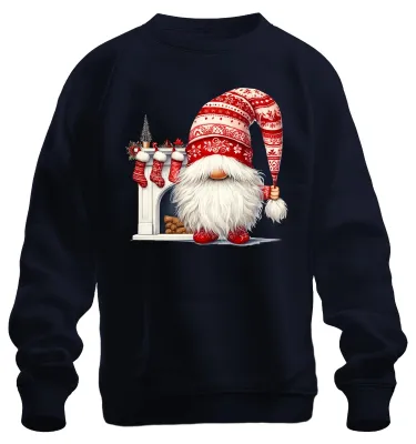 Produktbild von Weihnachts-Gnome mit Kamin und Strümpfen Weihnachten Zwerg Sweatshirt Pullover, Navy, XL