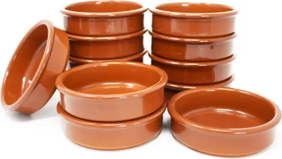Produktbild von ToCi Tapas-Schalen Auflaufform Braun | 12er-Set 175 ml Cazuela Schale | Ton-Dessertschalen Schälchen Mediterran Ø 11,5 cm | Traditionelle Tonware aus Spanien