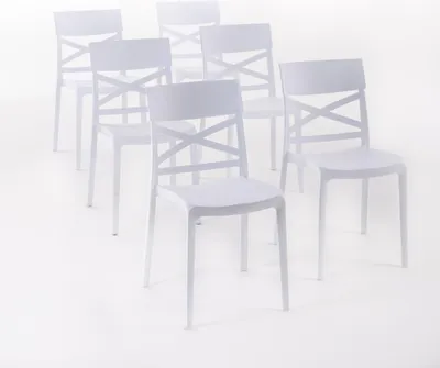 Immagine prodotto di set di 6 sedie impilabili in polipropilene con fibra di vetro per uso esterno e giardino, bar e ristorante, cucina design moderno - MARTINA - Bianco
