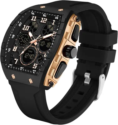 Produktbild von Herren Militär Sportuhr Analog Digital 5ATM Wasserdicht mit LED Licht, Stoppuhr, Countdown, Dualzeit, Silikonarmband Outdoor
