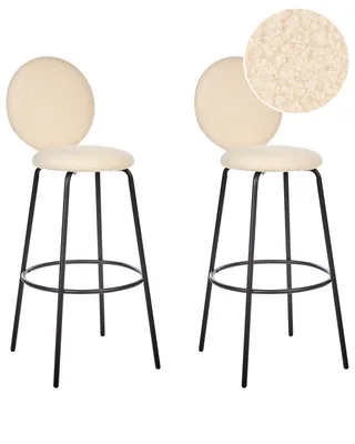 Produktbild von BELIANI Barstuhl 2er Set Hellbeige Bouclé-Bezug und Metall mit Lehne Fußstützen Modernes Design Sitzmöbel Wohnzommer Küche Bar Wohnküche Ausstattung