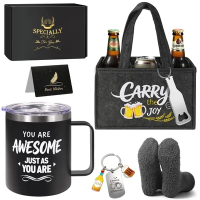Image de Coffret cadeau sur le thème de la bière, idéal pour les hommes. Cadeau pour papa, cadeau d'anniversaire, cadeau de Noël. Inclut un verre