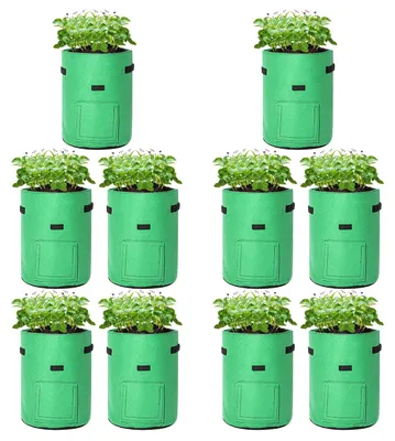 Immagine prodotto di Set di 10 sacchi per piante da 26,5 litri, realizzati in tessuto non tessuto, con finestra trasparente e maniglie, ideali per coltivare patate, verdure, e adatti per balconi e giardini