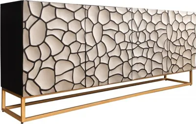 Produktbild von Casa Padrino Sideboard in 3D optik Schwarz / Weiß / Gold - Moderne Massivholz Möbel