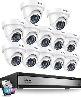 Produktbild von ZOSI 1080P Überwachungskamera Set Aussen mit Kabel, 16CH 4TB DVR mit 12 Kabelgebunden Videokameras, KI Personen-/Fahrzeugerkennung, 24/7-Aufzeichnung