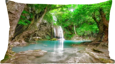 Produktbild von MuchoWow® Zierkissen Sofakissen Wohnzimmer Dekokissen 50x30 cm Dschungel - Wasserfall - Pflanzen - Wasser - Natur - Wohnzimmerdekoration - Polster mit Photo
