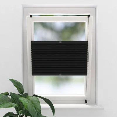 Produktbild von SOLUNA Faltenplissee mit Seitenverspannung und farblich abgestimmter Mechanik ohne Bohren schwarz 90x130 cm