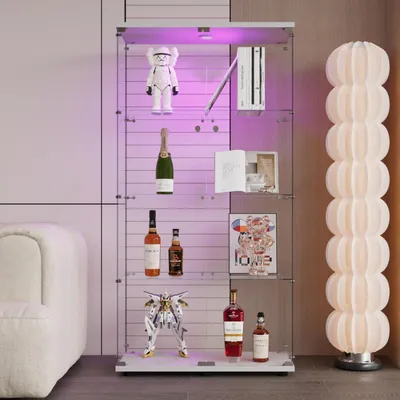 Immagine prodotto di Vetrina espositiva con illuminazione a LED, 4 ripiani, 2 ante in vetro temperato, dimensioni 164x80x36,5 cm, colore bianco
