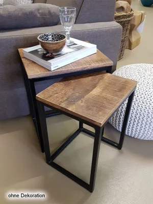 Produktbild von Soma Couchtisch Set 2 Stück Wohnzimmer Tisch Satztisch Dallas Metall-Gestell schwarz oder weiß (BxHxL) 40 x 50 x 65 schwarz matt - tabacco