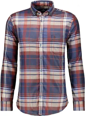 Ragman Karo-Hemd Caramica, Button-down-Kragen in rot-blau