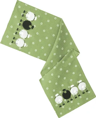 Produktbild von heimtexland ® Tischdecke Schwarzes Schaf Ostern Deko Tischwäsche mit Applikation bestickt Osterdeko gedeckter Tisch Tischdeko Typ885 Tischläufer 40x140 cm grün