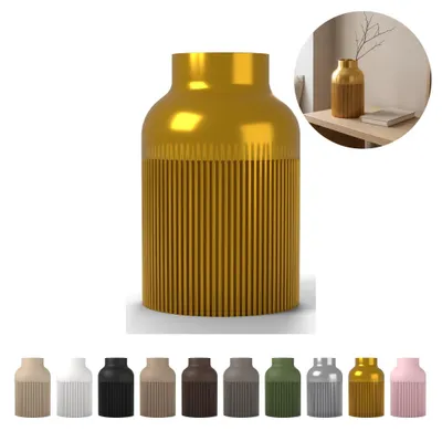 Immagine prodotto di Vaso decorativo Hiku Japandi 17,6 cm, rigato in PLA – Oro seta