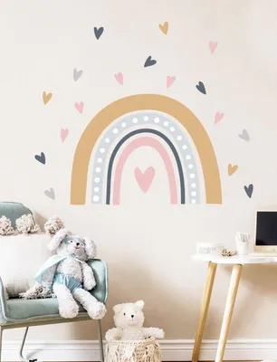 Produktbild von Regenbogen-Herz Wandsticker – Pastellfarben, Selbstklebend und Abnehmbar – Kinderzimmer und Babyzimmer – Mädchen