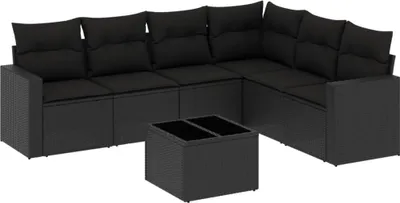 Produktbild von vidaXL 7-tlg. Garten-Sofagarnitur mit Kissen Schwarz Poly Rattan