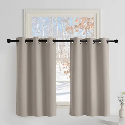Image de Rideaux thermiques pour salon, protection contre le froid et la chaleur, dimensions 90 cm de hauteur x 106 cm de largeur (lot de 2), couleur sable