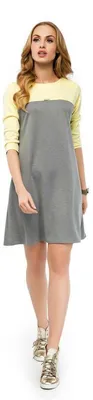 Produktbild von Damen Minikleid Asymmetrisch Kleid Tunika; Gelb/Grau/L/40