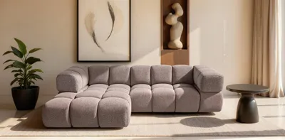Produktbild von Ecksofa Designersofa BLANCHE in Stoff Puente Aubergine Ottomane Links