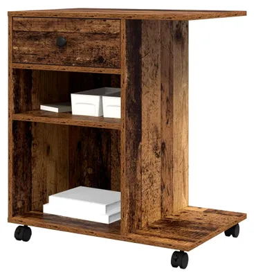 Produktbild von Druckerwagen mit Rollen, Büroaufbewahrung, Halterung für Drucker, mobiler Schreibtisch, mit Schublade, aus Holz, 60 x 40 x 68,5 cm