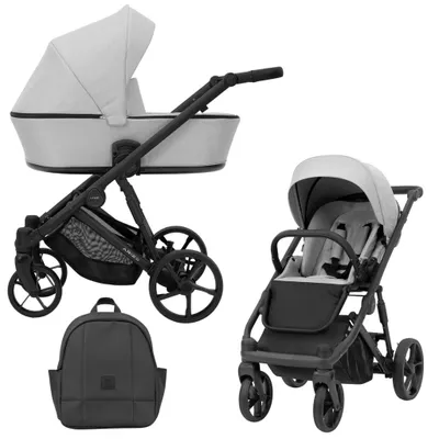Image de Kunert ARIZO 2in1 Poussette en gris avec châssis noir, nacelle et accessoires