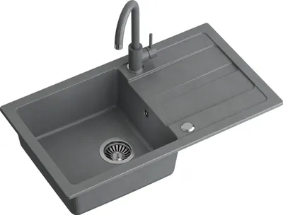 Obrázok produktu pre Granitový drez QUADRON Kuchynský drez granitový | rozmery 77 x 44 x 17,6 cm sivá | Granitový drez GO MAX Jednomiestny drez | Vstavaný drez s kuchynskou batériou | Jednomiestny drez Kuchynský drez