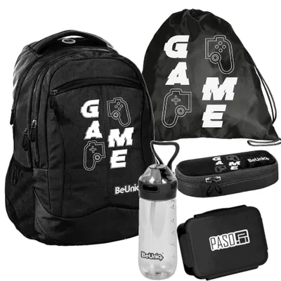Produktbild von Schulrucksack BeUniq GAME pads schwarz - 5-Teiliges Set