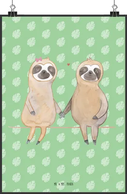 Produktbild von Mr. & Mrs. Panda Bild Faultier Pärchen DIN A2 - Tropengrün - Geschenk, Liebe, Kunstdruck, Faultiere, Plakat, wanddeko, Beziehung, Wandbild, drucke