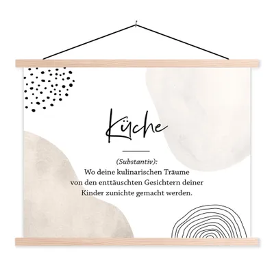 Produktbild von MuchoWow® Textilposter Zitate - Küche - Definition der Küche - Wörterbuch - Sprichwörter 120x90 cm mit holzfarbenen Rahmen - Magnetisch