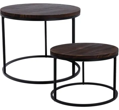 Produktbild von Couchtischen mit Paulownia-Holzplatte, Metallgestell, Ø 57 cm, Ø 50 cm, 2er-Set