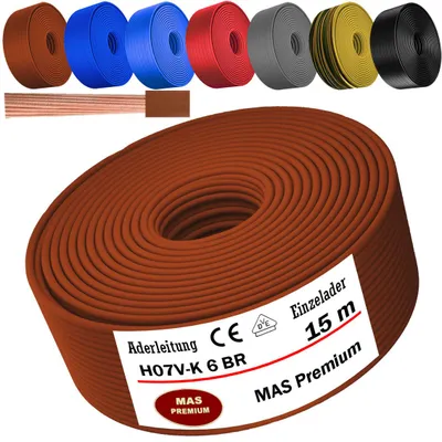 Produktbild von 15m Aderleitung H07 V-K BR 1x6 mm² Braun Einzelader flexibel