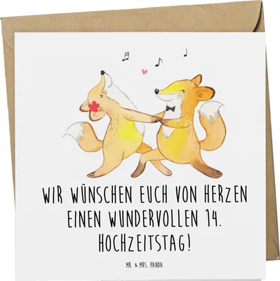 Produktbild von Mr. & Mrs. Panda Glückwunschkarte 14. Hochzeitstag Elfenbeinhochzeit - Weiß - Geschenk, faltkarte, doppelkarte, Beständigkeit, Heirat, Heiraten, anlasskarte, Grußkarte