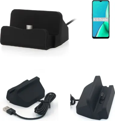 Produktbild von K-S-Trade Docking-Station kompatibel mit Oppo A5 2020 Ladestation Dock Ladegerät Docking Station Tischständer Ständer inkl. USB Typ C Kabel schwarz