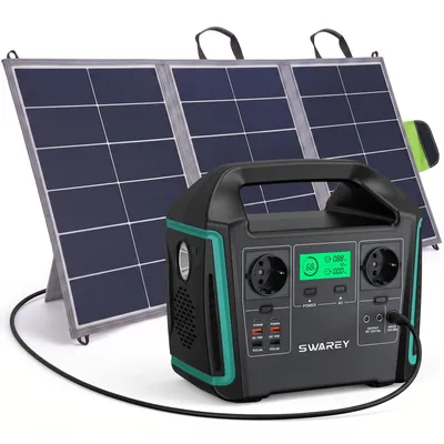 Produktbild von 1000W(1500W Spitze) Tragbare Powerstation mit 100W Solarpanel, 725,76Wh Solargenerator für Outdoor Camping Wohnmobil Zuhause