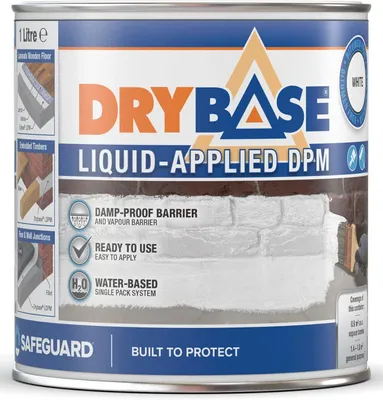 Produktbild von Drybase DPM flüssige Dichtbeschichtung 1L, Weiß - Feuchtigkeitsisolierende Membran mit Bitumen freier Formulierung. Wasserfeste Farbe