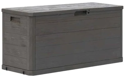 Obrázok produktu pre Úložná skrinka do záhrady, box na vankúše, úložný box s vekom na vankúše, podložky a záhradné príslušenstvo, odolná voči poveternostným vplyvom, vhodná na terasu, balkón alebo do záhrady, hnedá, objem 90 litrov