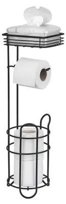 Image de Support de papier toilette sur pied 3 en 1 WENKO Noir Acier Tablette Support de rouleau de rechange