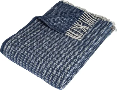 Produktbild von Wolldecke  Wende-Plaid Wohndecke  im Scandi Design 100% Schurwolle mit Woolmark Siegel 130 x 200 cm Blau