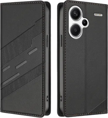 Produktbild von Hülle für Xiaomi Redmi Note 13 Pro+ 5G, Kunstleder Brieftaschen Handyhülle mit Kartenfach und Standfunktion Schwarz