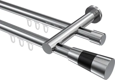 Produktbild von Interdeco Innenlaufstange / Gardinenstange mit Innenlauf Chrom, Typ Platon Tanara (Konus Bicolor), 20 mm Ø 2-läufig, 160 cm