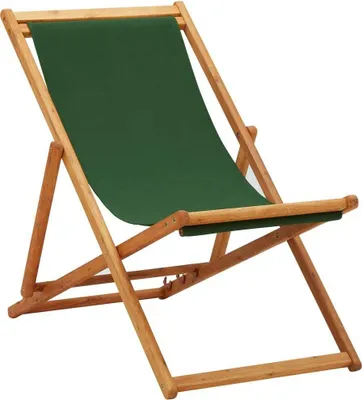 Image de Chaise pliable de plage bois d'eucalyptus et tissu vert
