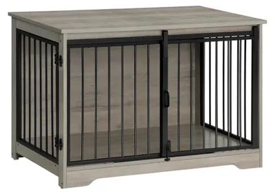 Image de Meuble pour chien - Cage d'intérieur 100 cm - Bois - Portes coulissantes - Pour petits, moyens et grands chiens - Ivoire clair