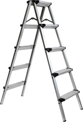 Produktbild von Alu Leiter Doppelleiter Klapptritt Trittbank 150 kg Stehleiter Klappbar D5 - 2x5 Stufen